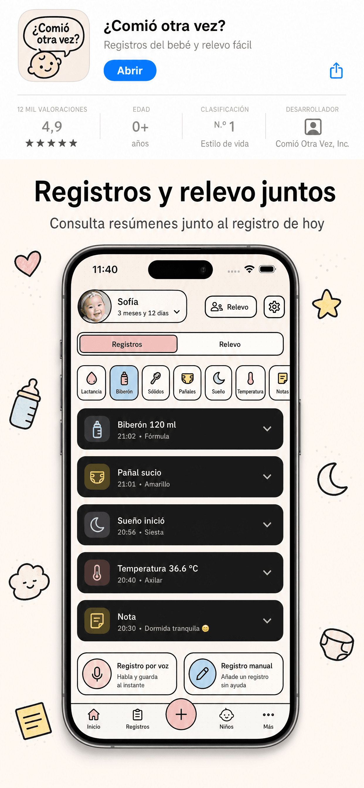 ¿Comió otra vez? app home screen